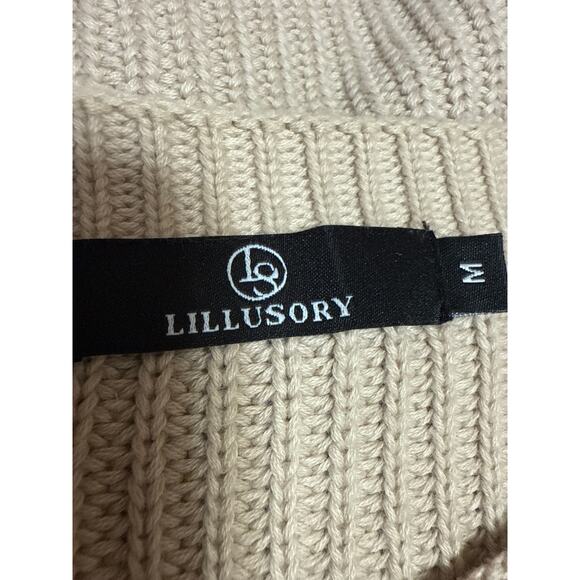 Lillusory Women's Beige Short Drop Sleeve Crew Neck Cropped Sweater Top Size M - Picture 3 of 4